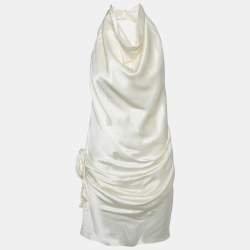 Pre Owned Arcina Ori Cream Satin Halter Neck Dress M