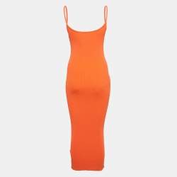 Area Orange Rib Knit Crystal Embellished Midi Dress M