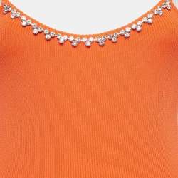 Area Orange Rib Knit Crystal Embellished Midi Dress M