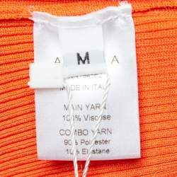 Area Orange Rib Knit Crystal Embellished Midi Dress M