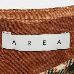 AREA Brown/Green aux Fur Trim Wool Godet Mini Skirt S