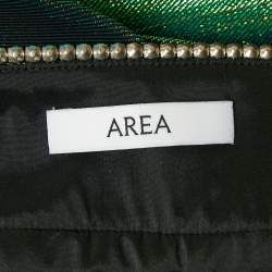 AREA  Metallic Green Lamé Crystal Embellished Strappy Mini Dress L