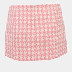 Pre Owned AREA Pink Houndstooth Crystal Embellish Bow Detail Mini Skirt S
