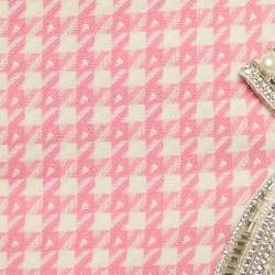 Pre Owned AREA Pink Houndstooth Crystal Embellish Bow Detail Mini Skirt S