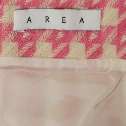 Pre Owned AREA Pink Houndstooth Crystal Embellish Bow Detail Mini Skirt S