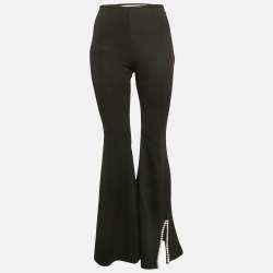 Pre Owned AREA Black Crystal Embellished Jersey Cut-Out Waist Flared Trousers S