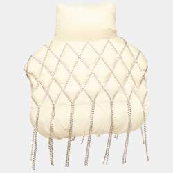 Area X Dingyun Zhang Cream Crystal Embellished Nylon Quilted Down Puffer Waistcoat M