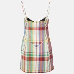 Pre Owned Area Multicolor Plaid Checked Wool Crystal Detail Mini Dress M