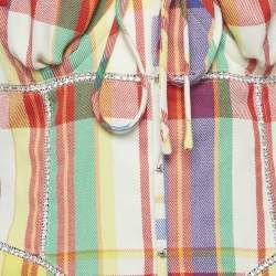 Pre Owned Area Multicolor Plaid Checked Wool Crystal Detail Mini Dress M