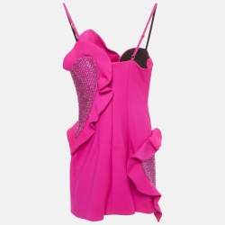 Pre Owned Area Pink Wool Rhinestone Heart-Patch Mini Dress XS