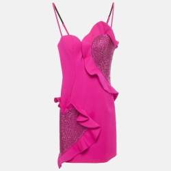 Pre Owned Area Pink Wool Rhinestone Heart-Patch Mini Dress XS