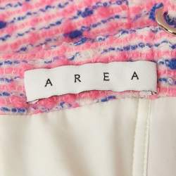Pre Owned Area Pink/Blue Wool Tweed Embellished Detail Mini Dress XS 