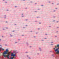 Pre Owned Area Pink/Blue Wool Tweed Embellished Detail Mini Dress XS 