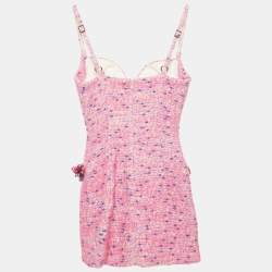 Pre Owned Area Pink/Blue Wool Tweed Embellished Detail Mini Dress XS 