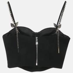 مملوكة مسبقًا Area Black Crystal Embellished Wool Bustier Crop Top S