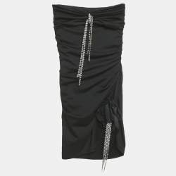 Pre Owned Area Black Jersey Crystal Embellished Strapless Mini Dress XXS