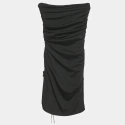 Pre Owned Area Black Jersey Crystal Embellished Strapless Mini Dress XXS