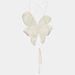 مملوكة مسبقًا Area Cream Silk Blend Crystal Embellished Crop Top XS