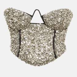 Pre Owned Area Black Jersey Crystal-Embellished Corset Top S