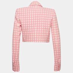 Pre Owned AREA Pink Houndstooth Crystal Embellished Bow Slit Cropped Blazer M