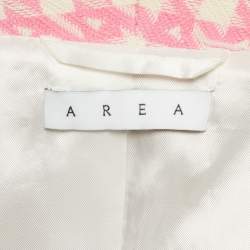 Pre Owned AREA Pink Houndstooth Crystal Embellished Bow Slit Cropped Blazer M