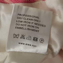 Pre Owned AREA Pink Houndstooth Crystal Embellished Bow Slit Cropped Blazer M