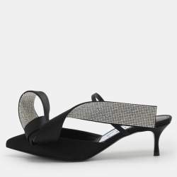 مملوكة مسبقًا Area x Sergio Rossi Marquise Size 36 Black Satin Crystal Embellished Mules