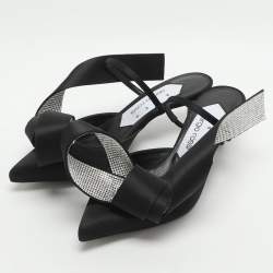 مملوكة مسبقًا Area x Sergio Rossi Marquise Size 36 Black Satin Crystal Embellished Mules