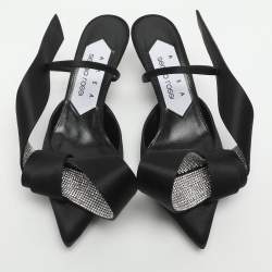 مملوكة مس بقًا Area x Sergio Rossi Marquise Size 36 Black Satin Crystal Embellished Mules