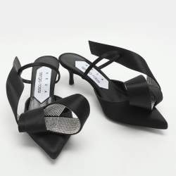 مملوكة مسبقًا Area x Sergio Rossi Marquise Size 36 Black Satin Crystal Embellished Mules