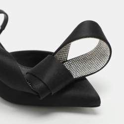 مملوكة مسبقًا Area x Sergio Rossi Marquise Size 36 Black Satin Crystal Embellished Mules