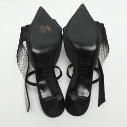 مملوكة مسبقًا Area x Sergio Rossi Marquise Size 36 Black Satin Crystal Embellished Mules