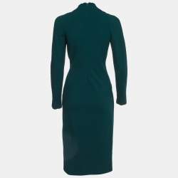 Pre Owned Armani Collezioni Green Crepe Faux Wrap Midi Dress M