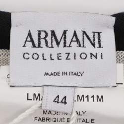 Pre Owned Armani Collezioni Dark Navy/White Stripe Stretch Knit Sleeveless Midi Dress M