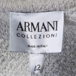 Armani Collezioni Grey and White Checked Fringed Trim Long Cardigan M