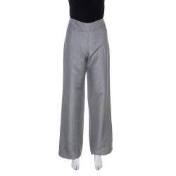 Pre Owned Armani Collezioni Grey Linen Silk Blend Wide Leg Trousers M 