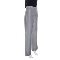 Pre Owned Armani Collezioni Grey Linen Silk Blend Wide Leg Trousers M 