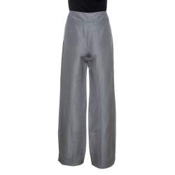Pre Owned Armani Collezioni Grey Linen Silk Blend Wide Leg Trousers M 