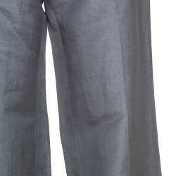 Pre Owned Armani Collezioni Grey Linen Silk Blend Wide Leg Trousers M 