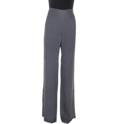 Pre Owned Armani Collezioni Grey Crepe Wide Leg Trousers M