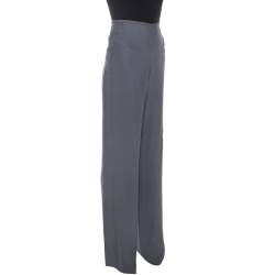 Pre Owned Armani Collezioni Grey Crepe Wide Leg Trousers M