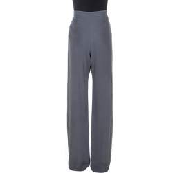 Pre Owned Armani Collezioni Grey Crepe Wide Leg Trousers M