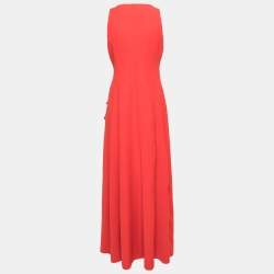 مملوكة مسبقًا Armani Collezioni Orange Crepe Ruched Sleeveless Maxi Dress M