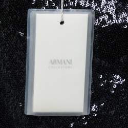 Pre Owned Armani Collezioni Black Sequined Bow Detail One-Shoulder Dress M