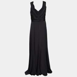 Pre Owned Armani Collezioni Black Draped Silk Sleeveless Gown XL