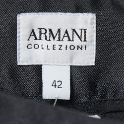 Pre Owned Armani Collezioni Blue/Black Jacquard Knee Length Skirt M