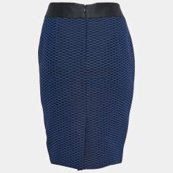 Pre Owned Armani Collezioni Blue/Black Jacquard Knee Length Skirt M