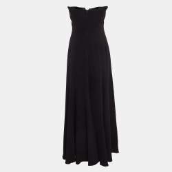 Pre Owned Armani Collezioni Black Silk Bow Detail Strapless Maxi Dress M