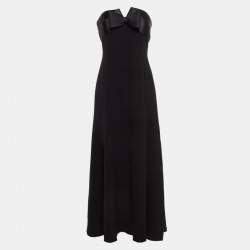 Pre Owned Armani Collezioni Black Silk Bow Detail Strapless Maxi Dress M