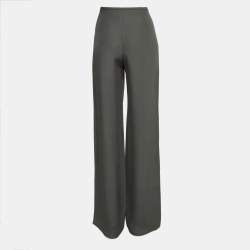Pre Owned Armani Collezioni Grey Crepe Wide-Leg Trousers M